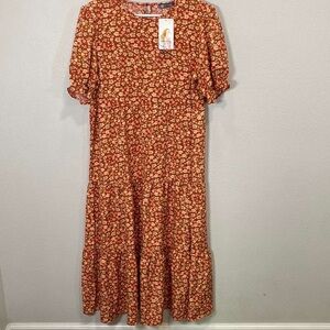 Charming Floral Midi Dress in Red